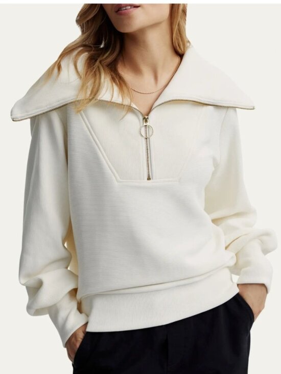 Varley Vine Womens Sz XS Ivory Half-Zip Pullover Sweatshirt Oversized Collar - Picture 1 of 13
